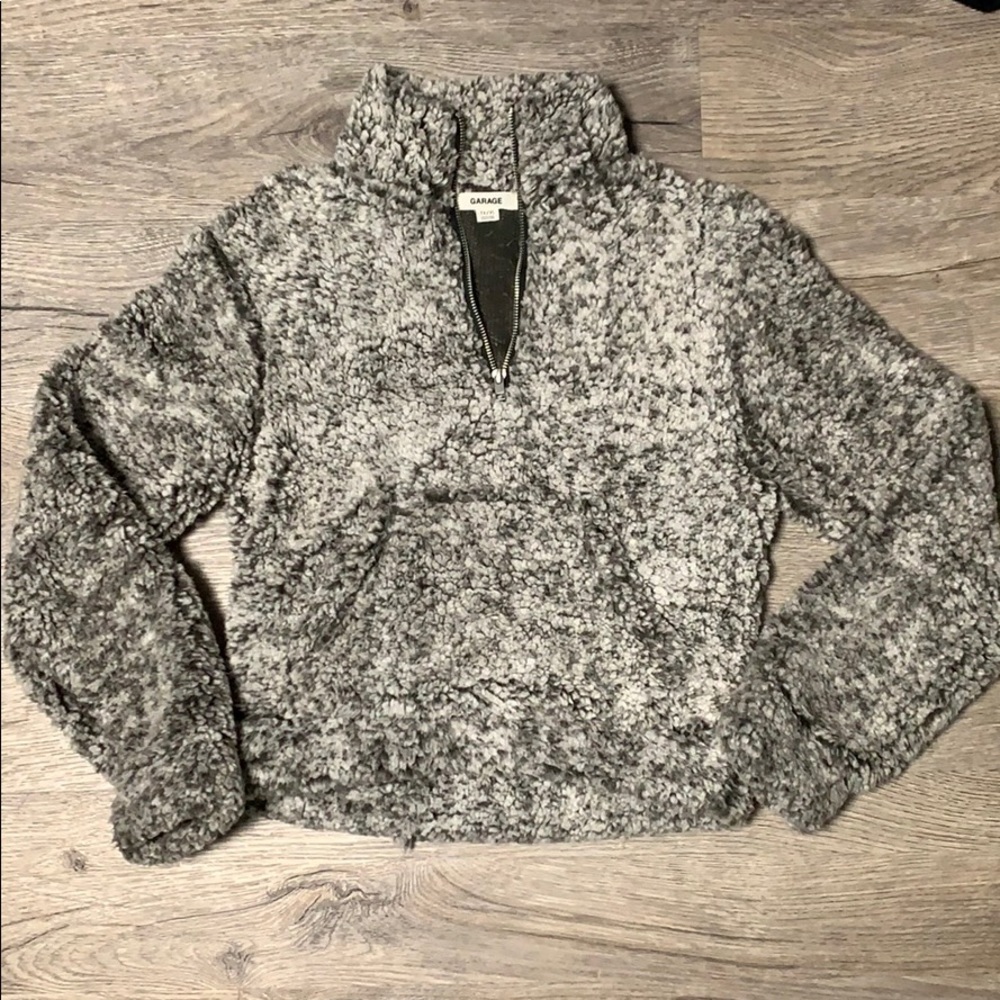 Garage Fuzzy Quarter Zip Pullover with Pocket - Picture 2 of 7